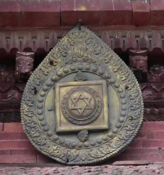 Star of David inside a solar disc inside a tear-shaped symbol, Nepal